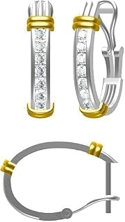 Pretty Jewels 1.20Ct Round Cut Lab Created Diamond Hoop Earrings, 14K Two Tone Gold Finish, Channel Set, Omega Back