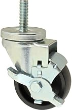 Component Hardware Medium Duty 1/2-13 x 1-1/2" Threaded Stem Caster with 3" Black Polyolefin Wheel with Brake