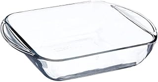 Anchor Hocking 77887 Fire-King Square Cake Dish, Glass, 8-Inch | Tempered Glass | Clear Bakeware | Even Heat Distribution | Dessert Baking | Dishwasher Safe | Oven Safe