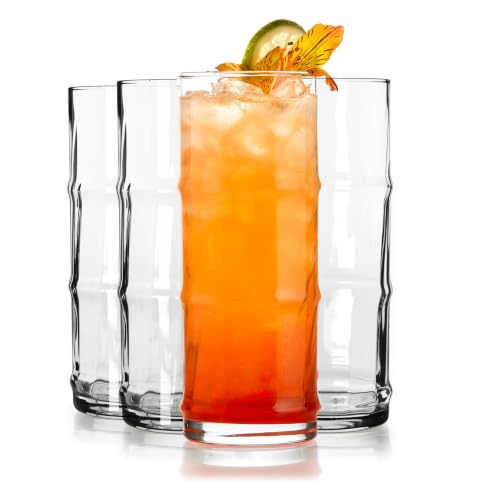 Libbey Tiki Bamboo / 4 Count (Pack of 1) / Modern Highball Glasses