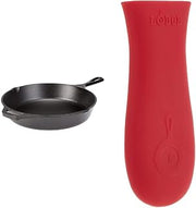 Lodge 13-1/4-Inch Pre-Seasoned Cast Iron Skillet & Silicone Hot Handle Holder - Red Heat-Protecting Silicone Handle