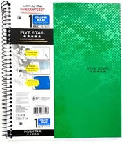 Five Star Spiral Notebook, 1 Subject, 100 Sheets, College Ruled, Graphics, Bitmap, Green
