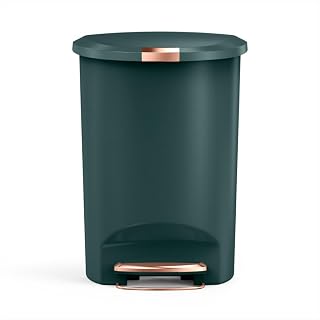simplehuman Semi-Round Step Can, 50L / 13 Gallon Kitchen Trash Can, Studio Edition, Pet-Proof Slide Lock, 150,000-Step Pedal, Lid Shox® Silent Close, Hunter Green Plastic