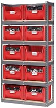 Global Industrial 5 Shelf Boltless Steel Shelving with (10) Plastic Hopper Bins, Red, 42x15x84