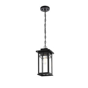 Mercer One Light Outdoor Pendant Black by Lighting Design – Iron, Black, Model OD313H14BK
