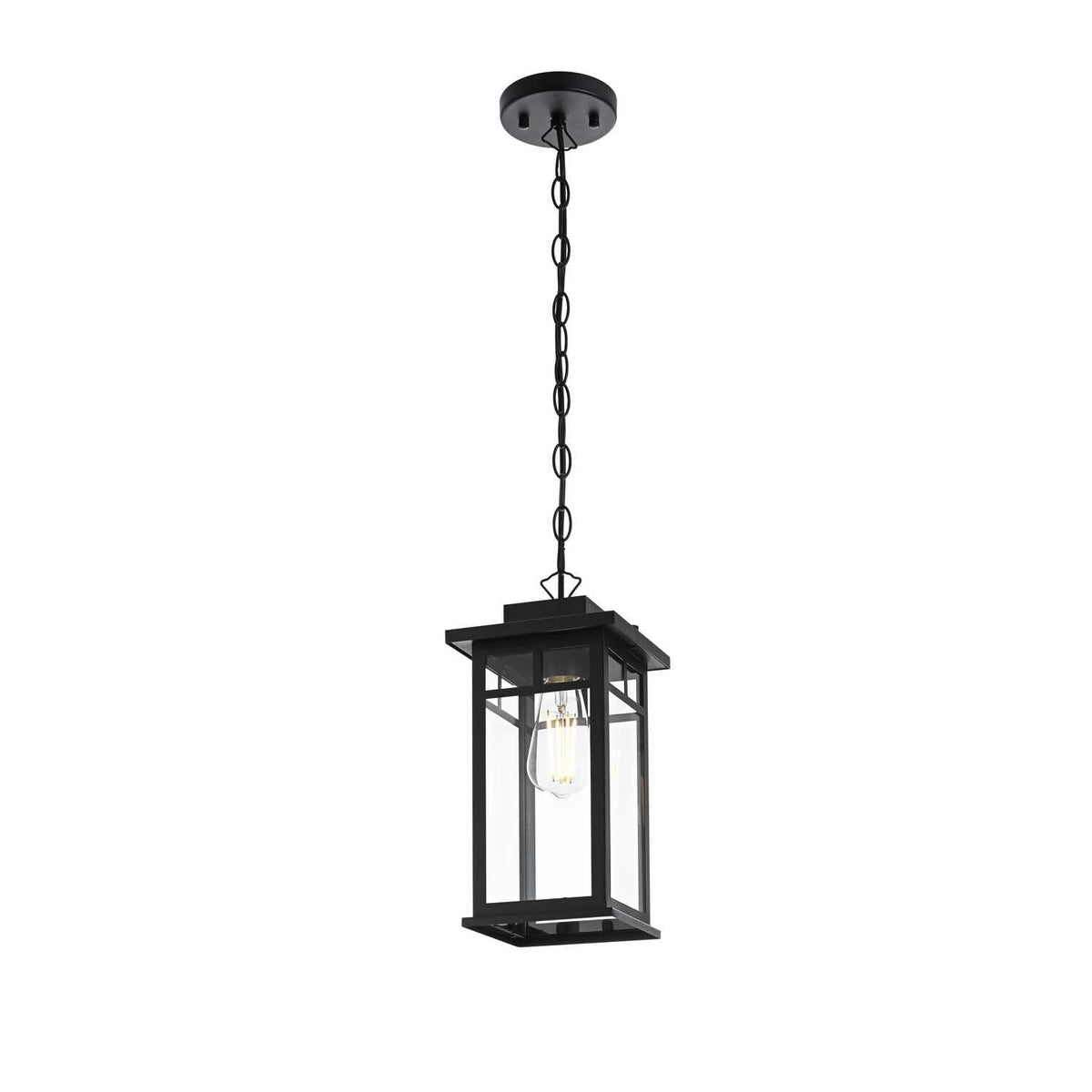 Mercer One Light Outdoor Pendant Black by Lighting Design – Iron, Black, Model OD313H14BK