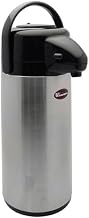 Winco 2.2 L Black Stainless Steel Airpot, Lined | Double wall insulation, Push button dispenser, Swivel base, Great for Water, Juice, Soft Drinks and Cocktails