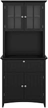 Furnifact MDF Kitchen Buffet Hutch with Framed Glass Doors and Drawer, Buffet Cabinet with Storage for Kitchen Pantry