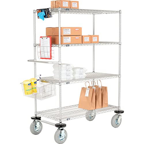 Nexelate Curbside Wire Truck w/4 Shelves & Pneumatic Casters – Steel, Silver, Model CS18424EPP
