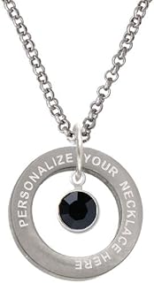 Crystal Black Channel Drop Custom Engraved Affirmation Ring Necklace