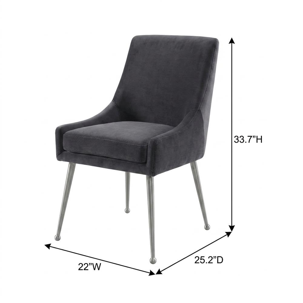 Velvet-Upholstered Side Chair with Silver Legs by Starlight Canyon Home – Velvet, Grey