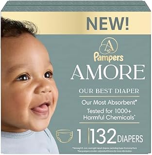 Pampers Amore Premium Baby Diapers Starter Kit, Sizes 1 (132 Count) & 2 (120 Count) with Aqua Pure Baby Wipes, 8X Pop-Top Packs (448 Count)