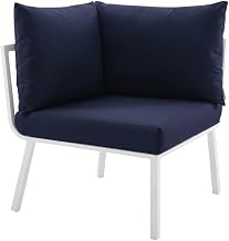 White Aluminum Corner Chair, Outdoor Lounge, Weather-Resistant, Cushioned Backrest, Armrest Height 11 in, Stylish, Durable Patio Seating