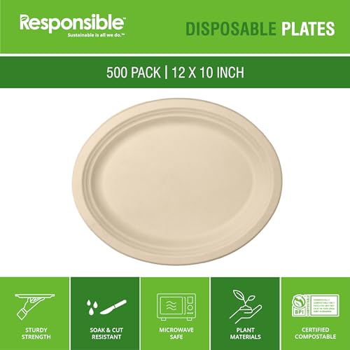 Responsible Products 12 x 10 inch (500 Count) / Natural Brown / Casual Plates