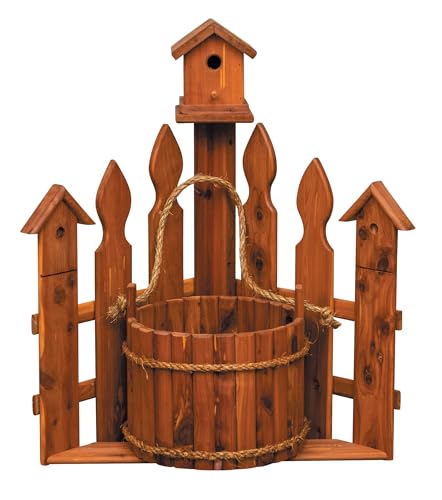 American Furniture Classics Large Solid Red Cedar Corner Planter with Birdhouse and Picket Fence - image 3