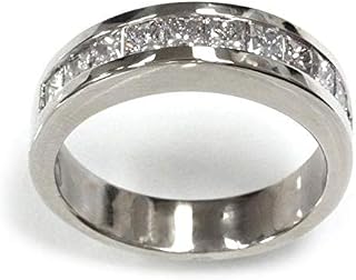 Solid 14k White Gold 1 ctw Natural Princess Cut Diamond Channel Set Stackable Wedding Band Ring for Women or Men 4.5 mm - Handmade in USA - April Birthstone