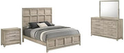 Grey-Beige Wood Bedroom Set with King Panel Bed