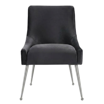 Velvet-Upholstered Side Chair with Silver Legs by Starlight Canyon Home – Velvet, Grey