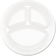 DART Concorde Foam Plate, 3-Compartment Plate, 9" dia, White, 125/Pack, 4 Packs/Carton