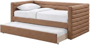 Starlight Canyon Home Vegan Leather-Upholstered Daybed with Trundle, Twin Size Upholstered Day Bed Sofa Bed Frame for Bedroom, Cognac Vegan Leather