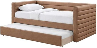 Starlight Canyon Home Vegan Leather-Upholstered Daybed with Trundle, Twin Size Upholstered Day Bed Sofa Bed Frame for Bedroom, Cognac Vegan Leather