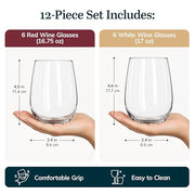 Libbey Red & White 12 / 12 Count / Stemless Wine Glasses