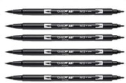 Tombow Dual Brush Pen, Black (66621) Pack of 6 pcs.