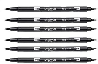 Tombow Dual Brush Pen, Black (66621) Pack of 6 pcs.