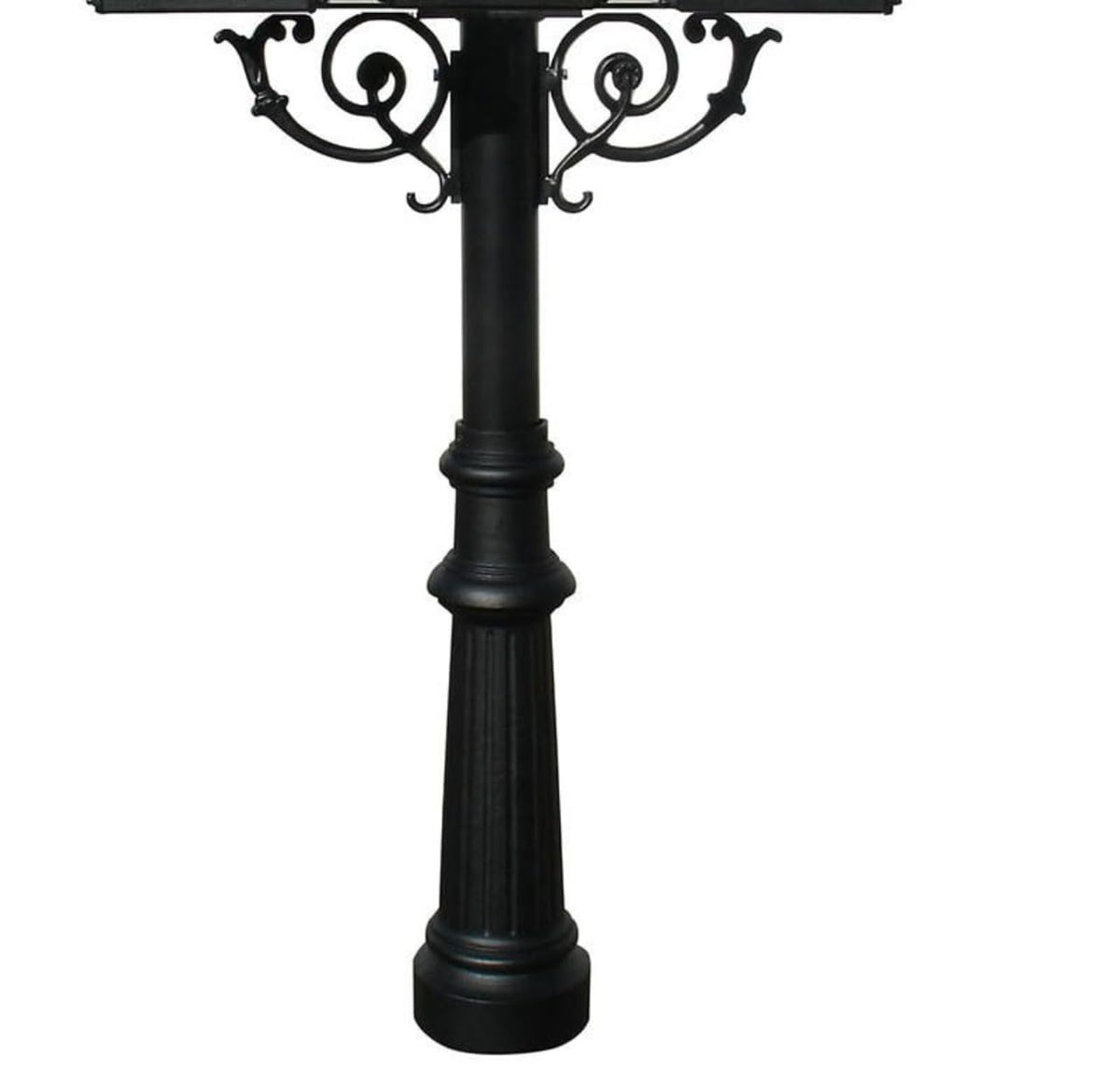Hanford Rust Free Cast Aluminum Mailbox Post with Fluted Base and Scroll Supports to Mount 2 Mailboxes by Qualarc – 3"L x 22"W x 72"H, Aluminum, Black
