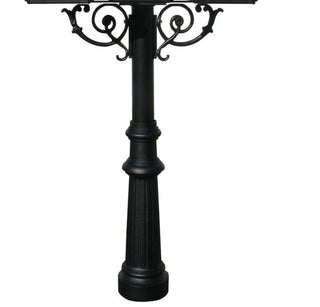 Hanford Rust Free Cast Aluminum Mailbox Post with Fluted Base and Scroll Supports to Mount 2 Mailboxes by Qualarc – 3"L x 22"W x 72"H, Aluminum, Black