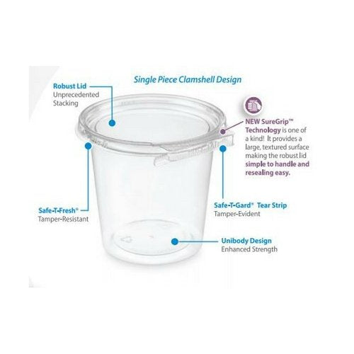 Inline Plastics DPET Safe-T-Fresh Roundware Tamper Resistent Container by Inline Plastics Corporation – Plastic, Clear, Model TS4012R