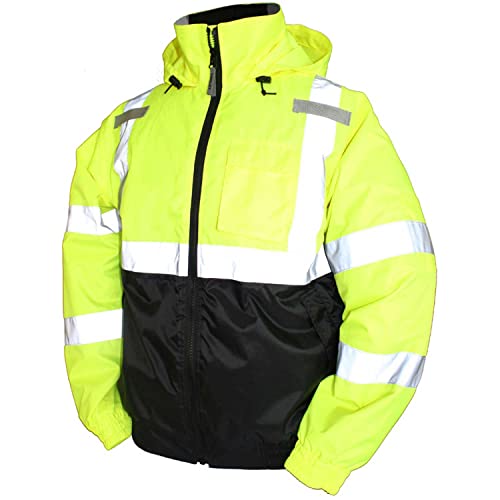 Bomber II Hooded Jacket by TINGLEY – 210D Woven Polyester/Polyurethane, Safety Green, Model J26112-MD