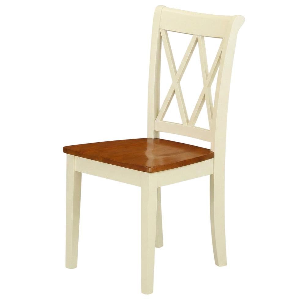 Wooden Dining Chair with Ladder Back by Furnifact – Wood, White/Brown, Pack of 2
