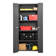 Heavy Duty Welded 14 Gauge Steel Bi-Fold Door Cabinet by Durham – Alloy Steel, Grey, Model 3953-4S-95