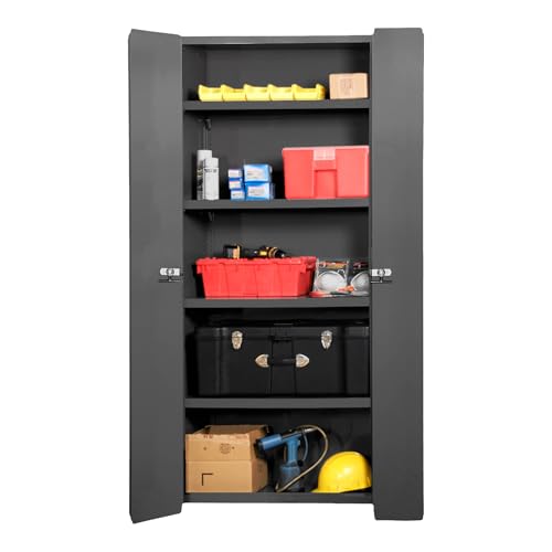 Heavy Duty Welded 14 Gauge Steel Bi-Fold Door Cabinet by Durham – Alloy Steel, Grey, Model 3953-4S-95