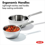 OXO 1.5QT & 3.57QT Chef's Pans with Lids / 1.5QT and 3QT Saucepan Pot Set with Lids / Silver Chef's Pans