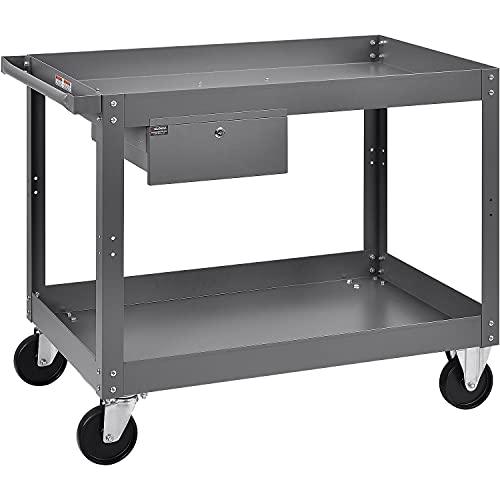 2 Shelf Deep Tray Steel Stock Cart by Global Industrial – 3"L x 24"W x 32"H, 12-Gauge Steel, Gray, Model 988844