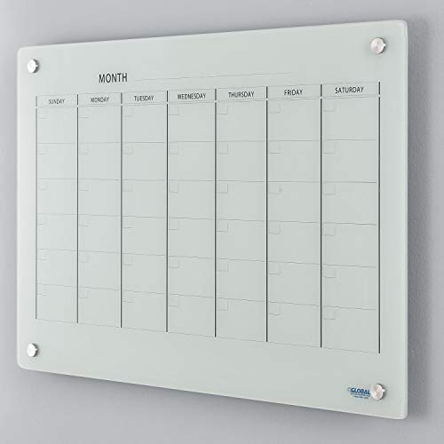 36" W x 24" H Magnetic Glass Calendar Dry Erase Board by Global Industrial – 36"W x 24"H, Glass, White, Model 695510
