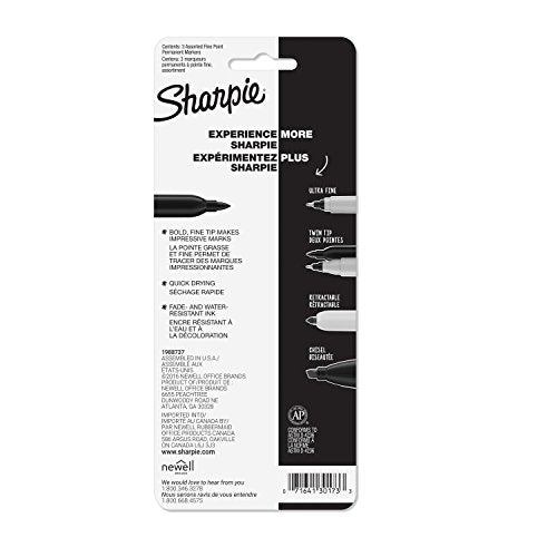 Sharpie 3 Count (Pack of 5) / Assorted Colors / 3-Count Permanent Markers