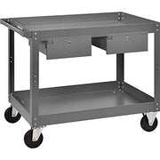 2 Shelf Deep Tray Steel Stock Cart by Global Industrial – 3"L x 24"W x 32"H, 14-Gauge Steel, Gray, Model 988846