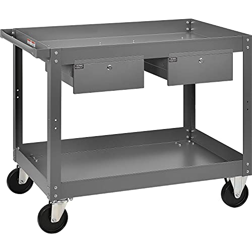 2 Shelf Deep Tray Steel Stock Cart by Global Industrial – 3"L x 24"W x 32"H, 14-Gauge Steel, Gray, Model 988846
