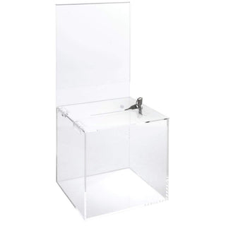Locking Acrylic Ballot Box with Signholder by AARCO DISPLAY PRODUCTS – Plastic, Clear, Model 1038L