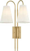 Limoges 2-Light Wall Sconce | Essential Style | Vintage Brass Finish | Made of Brass & Textile | Damp-Rated for Bathroom Use | 14" W x 24.25" H Profile | Silk Shade | 585-02-VB