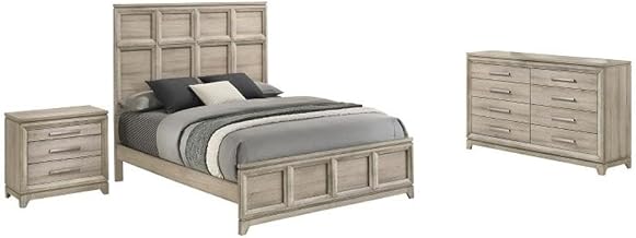 Grey-Beige Wood Bedroom Set with Queen Panel Bed