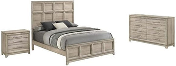 Grey-Beige Wood Bedroom Set with Queen Panel Bed