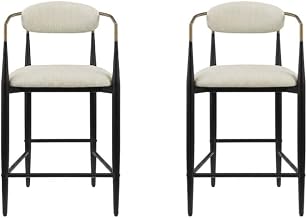 Furnifact Beige Fabric Upholstered Counter Chairs Set of 2 with Contemporary Style, Comfortable Polyurethane Seat, Stylish Design for Kitchen or Bar Area