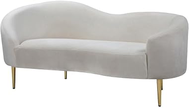 Starlight Canyon Home Velvet-Upholstered Sofa with Gold-Finish Solid Wood Legs, Velvet Couch or Loveseat for Living Room, Cream Velvet