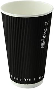 PacknWood Black Rippled Wall Cup without Plastic| Eco-Friendly Cup | Compostable Black Cup | Biodegradable Cup - 20oz (D: 3.5in” H: 6.3in”) - 500 pcs
