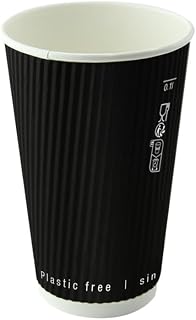 PacknWood Black Rippled Wall Cup without Plastic| Eco-Friendly Cup | Compostable Black Cup | Biodegradable Cup - 20oz (D: 3.5in” H: 6.3in”) - 500 pcs