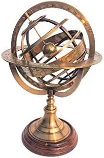 9" X 5" X 5" INCHES Nautical Brass Armillary Sphere World Globe Rosewood Base Table Decor Gift RT21